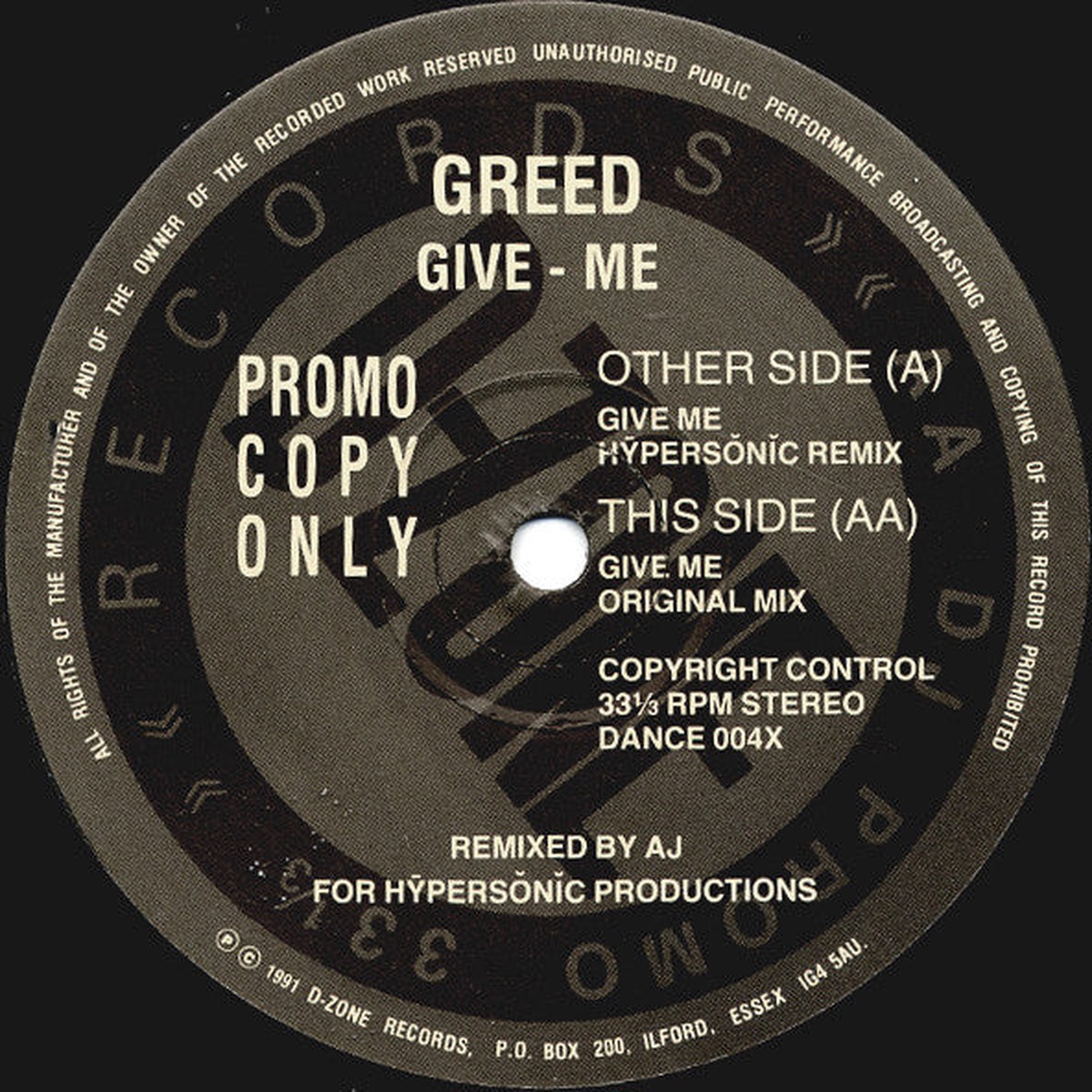 Greed - Give - Me (Hypersonic Remake) (12", Promo)