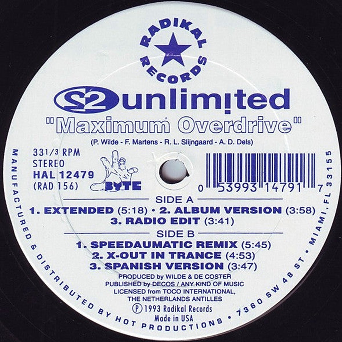 2 Unlimited - Maximum Overdrive (12")