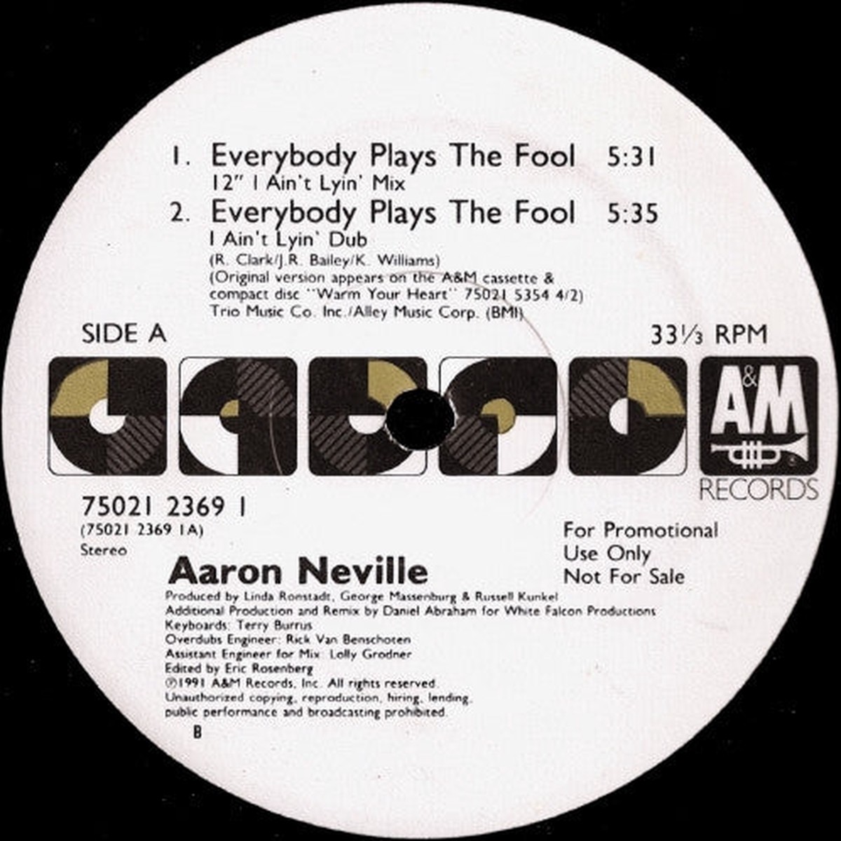 Aaron Neville - Everybody Plays The Fool (12", Promo)